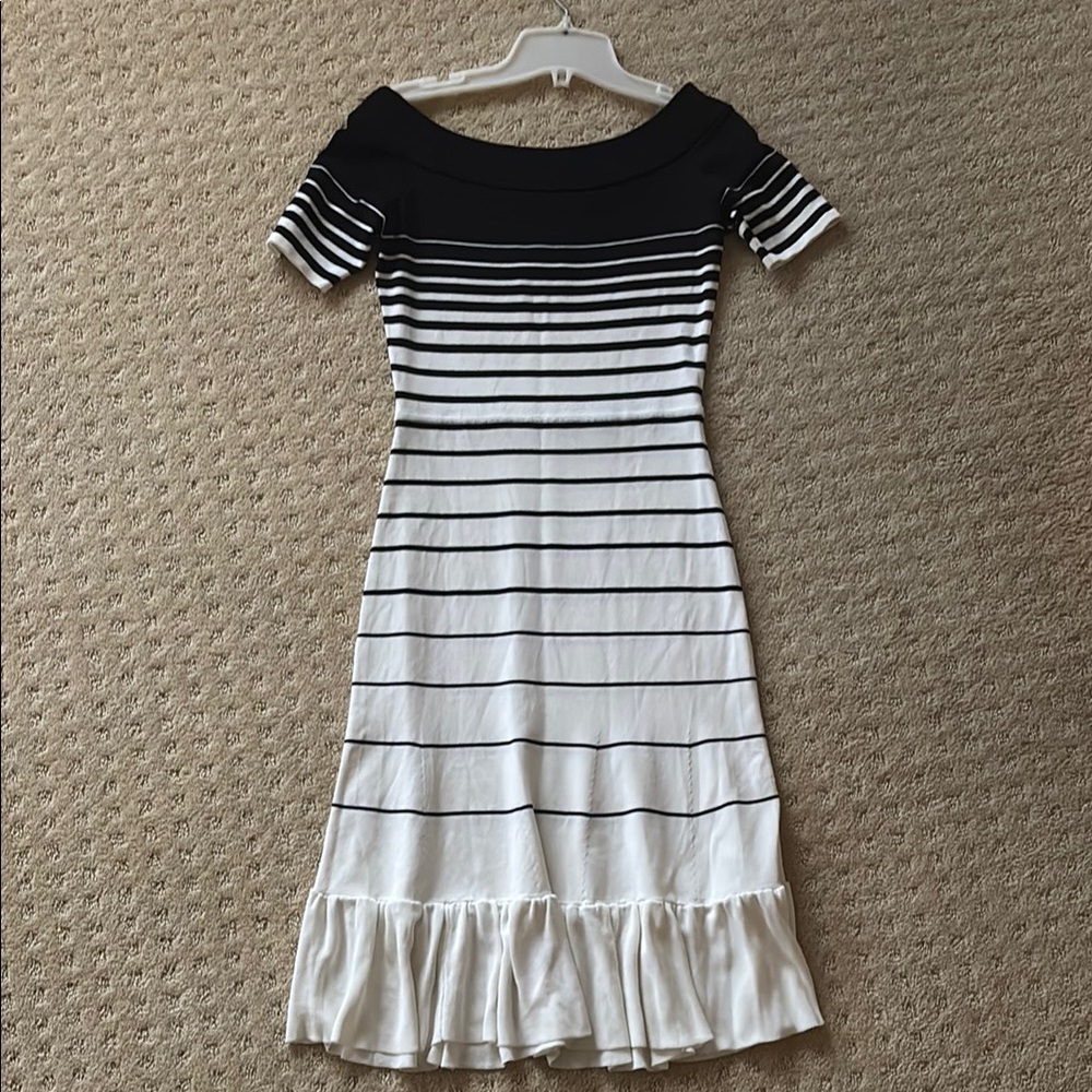 BCBG Black and White Striped Knit Dress